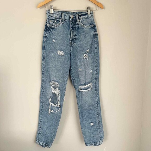 H&M Ultra High Rise Distressed Straight Leg Jeans Size 2 - Picture 1 of 4